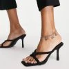 Budget 🥰 Public Desire Wide Fit Thalia Knot Mid Heel 🩴 Sandals In Black For Women 🧨