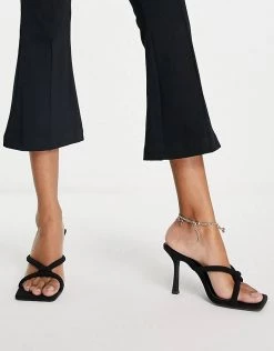 Budget 🥰 Public Desire Wide Fit Thalia Knot Mid Heel 🩴 Sandals In Black For Women 🧨 -Outlet Women's Public Desire Store unnamed file 2702