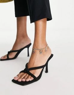 Budget 🥰 Public Desire Wide Fit Thalia Knot Mid Heel 🩴 Sandals In Black For Women 🧨 -Outlet Women's Public Desire Store unnamed file 2703