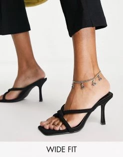 Budget 🥰 Public Desire Wide Fit Thalia Knot Mid Heel 🩴 Sandals In Black For Women 🧨 -Outlet Women's Public Desire Store unnamed file 2704