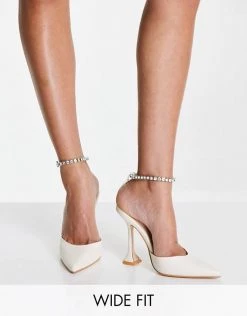 Flash Sale 🧨 Public Desire Wide Fit Jordyn Heel 👟 Shoes With Anklet In Off White For Women ⌛ -Outlet Women's Public Desire Store unnamed file 2714