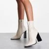 Top 10 🎉 Public Desire Wide Fit Liberty Square Toe Heel 🥾 Boots In Off White For Women Ecru 😀