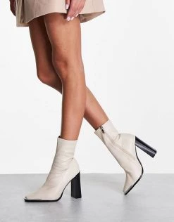 Top 10 🎉 Public Desire Wide Fit Liberty Square Toe Heel 🥾 Boots In Off White For Women Ecru 😀 -Outlet Women's Public Desire Store unnamed file 2718