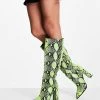 Flash Sale ✨ Public Desire Posie Heel Knee 🥾 Boots In Lime Snake Print For Women 😉 -Outlet Women's Public Desire Store unnamed file 2730