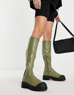Top 10 😀 Public Desire Recognise Pull On Knee 🥾 Boots In Khaki For Women 🛒 -Outlet Women's Public Desire Store unnamed file 2744