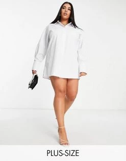 Discount 👍 Public Desire Curve Oversized 👕 Shirt 👗 Dress With Open Back In White For Women 👍