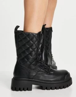 Best Pirce 🔥 Public Desire Wide Fit Outstanding Chunky Flat Ankle 🥾 Boots In Black For Women 🎉 -Outlet Women's Public Desire Store unnamed file 2782