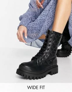 Best Pirce 🔥 Public Desire Wide Fit Outstanding Chunky Flat Ankle 🥾 Boots In Black For Women 🎉 -Outlet Women's Public Desire Store unnamed file 2784