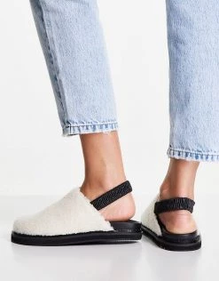 Flash Sale 🥰 Public Desire Fortune Clogs In Cream Teddy For Women 😀 -Outlet Women's Public Desire Store unnamed file 2786