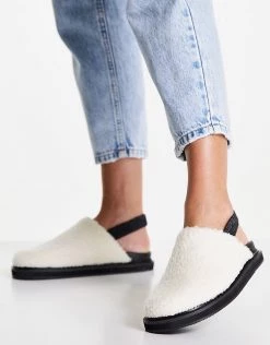 Flash Sale 🥰 Public Desire Fortune Clogs In Cream Teddy For Women 😀 -Outlet Women's Public Desire Store unnamed file 2789