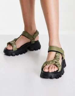 Budget ๐ Public Desire Expectation Chunky ๐ฉด Sandals In Olive For Women ๐