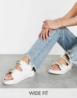 Best Pirce 💯 Public Desire Wide Fit Ellis Chunky 🩴 Sandals With Chain Trim In White Croc For Women 🎉 -Outlet Women's Public Desire Store unnamed file 2798