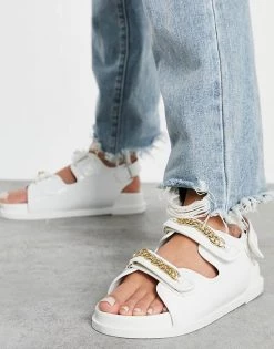 Best Pirce 💯 Public Desire Wide Fit Ellis Chunky 🩴 Sandals With Chain Trim In White Croc For Women 🎉 -Outlet Women's Public Desire Store unnamed file 2799