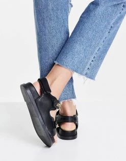 Deals ✨ Public Desire Ellis Chunky 🩴 Sandals With Chain Trim In Black For Women ⌛ -Outlet Women's Public Desire Store unnamed file 2812