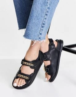 Deals ✨ Public Desire Ellis Chunky 🩴 Sandals With Chain Trim In Black For Women ⌛ -Outlet Women's Public Desire Store unnamed file 2813