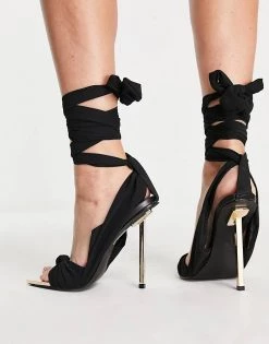 Deals ✨ Public Desire Huni Ribbon Tie Wrap Around 🩴 Sandals In Black For Women ⭐ -Outlet Women's Public Desire Store unnamed file 2822