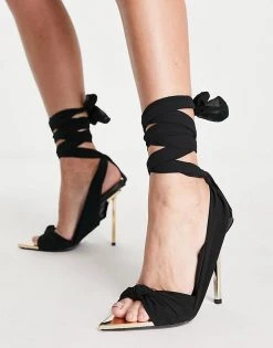 Deals ✨ Public Desire Huni Ribbon Tie Wrap Around 🩴 Sandals In Black For Women ⭐ -Outlet Women's Public Desire Store unnamed file 2824