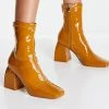 Cheap ✔️ Public Desire Supreme Square Toe Sock 🥾 Boots In Camel Patent For Women ⭐ -Outlet Women's Public Desire Store unnamed file 2825