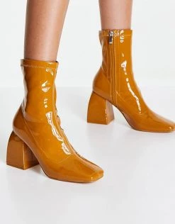 Cheap ✔️ Public Desire Supreme Square Toe Sock 🥾 Boots In Camel Patent For Women ⭐ -Outlet Women's Public Desire Store unnamed file 2829