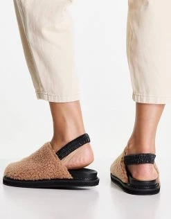 Hot Sale 🎁 Public Desire Fortune Clogs In Camel Teddy For Women 😀 -Outlet Women's Public Desire Store unnamed file 2837