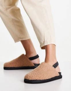 Hot Sale 🎁 Public Desire Fortune Clogs In Camel Teddy For Women 😀 -Outlet Women's Public Desire Store unnamed file 2838