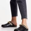 Best Pirce ⭐ Public Desire Isabel Mule Clogs With Chain Trim In Black For Women Black Pu ❤️