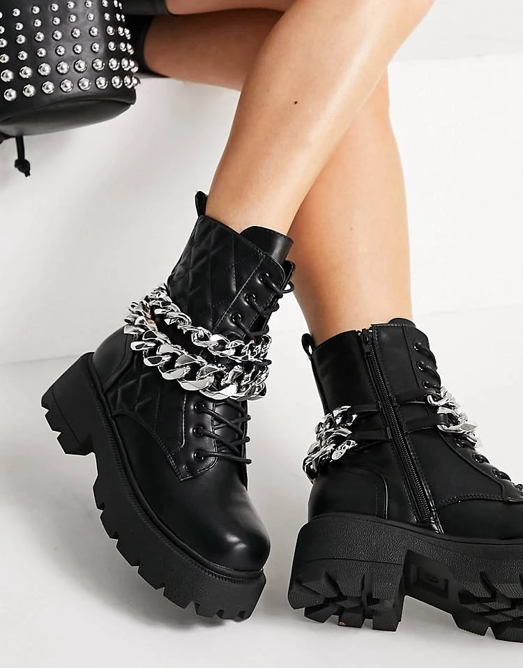 New ๐ Public Desire Advantage Chunky Flat Ankle ๐ฅพ Boots With Chain Trim In Black For Women โจ 4 New ๐ Public Desire Advantage Chunky Flat Ankle ๐ฅพ Boots With Chain Trim In Black For Women โจ - Image 2