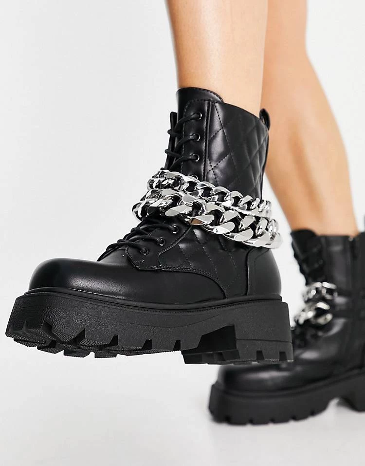 New ๐ Public Desire Advantage Chunky Flat Ankle ๐ฅพ Boots With Chain Trim In Black For Women โจ 5 New ๐ Public Desire Advantage Chunky Flat Ankle ๐ฅพ Boots With Chain Trim In Black For Women โจ - Image 3