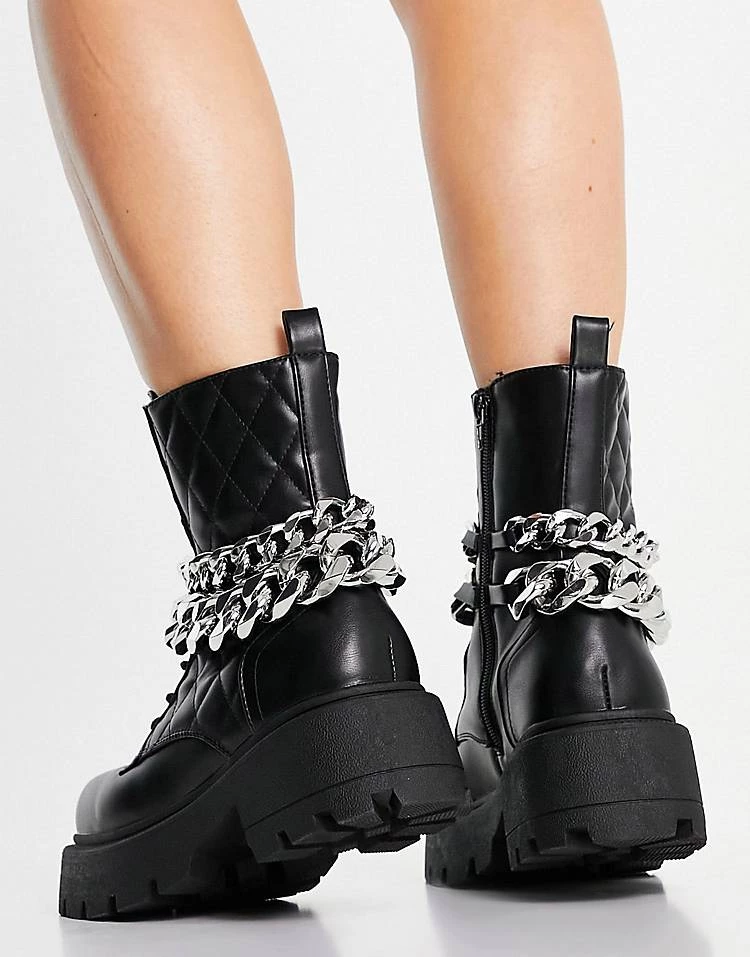 New ๐ Public Desire Advantage Chunky Flat Ankle ๐ฅพ Boots With Chain Trim In Black For Women โจ 6 New ๐ Public Desire Advantage Chunky Flat Ankle ๐ฅพ Boots With Chain Trim In Black For Women โจ - Image 4
