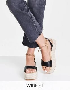 Cheap โจ Public Desire Wide Fit Dubai Flatform Espadrille ๐ฉด Sandals With Padlock Detail In Black For Women ๐