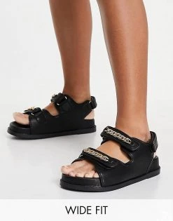 Cheapest ❤️ Public Desire Wide Fit Ellis Chunky 🩴 Sandals With Chain Trim In Black For Women 🎉 -Outlet Women's Public Desire Store unnamed file 2879