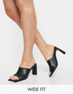Discount 🔔 Public Desire Wide Fit Vice Heeled Mules With Statement Toe In Black For Women 😍 -Outlet Women's Public Desire Store unnamed file 2884