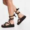 New ❤️ Public Desire Wide Fit Jolly Flatform 🩴 Sandals With Padded Ankle Tie In Black For Women ✨ -Outlet Women's Public Desire Store unnamed file 2900