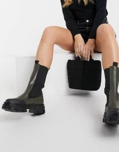 Buy 😉 Public Desire Boston Chunky Chelsea 🥾 Boots In Khaki For Women 👍 -Outlet Women's Public Desire Store unnamed file 2907