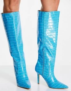 Brand new ❤️ Public Desire X Kenza Knee 🥾 Boots In Blue Croc For Women Blue Croc Pu 😀 -Outlet Women's Public Desire Store unnamed file 2921
