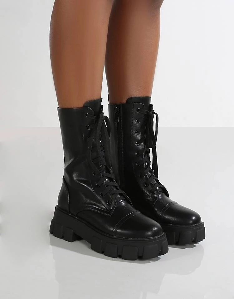 Budget ⭐ Public Desire Intention Chunky Lace Up 🥾 Boots With Removeable Pouch In Black For Women ✨ 4 Budget ⭐ Public Desire Intention Chunky Lace Up 🥾 Boots With Removeable Pouch In Black For Women ✨ - Image 2