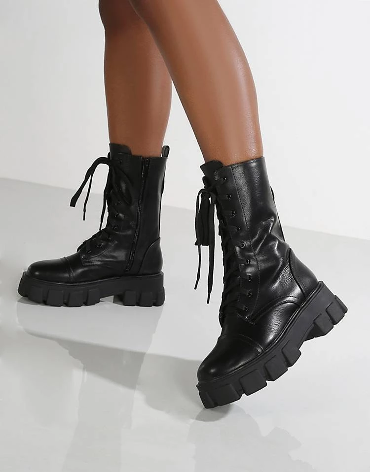 Budget ⭐ Public Desire Intention Chunky Lace Up 🥾 Boots With Removeable Pouch In Black For Women ✨ 6 Budget ⭐ Public Desire Intention Chunky Lace Up 🥾 Boots With Removeable Pouch In Black For Women ✨ - Image 4