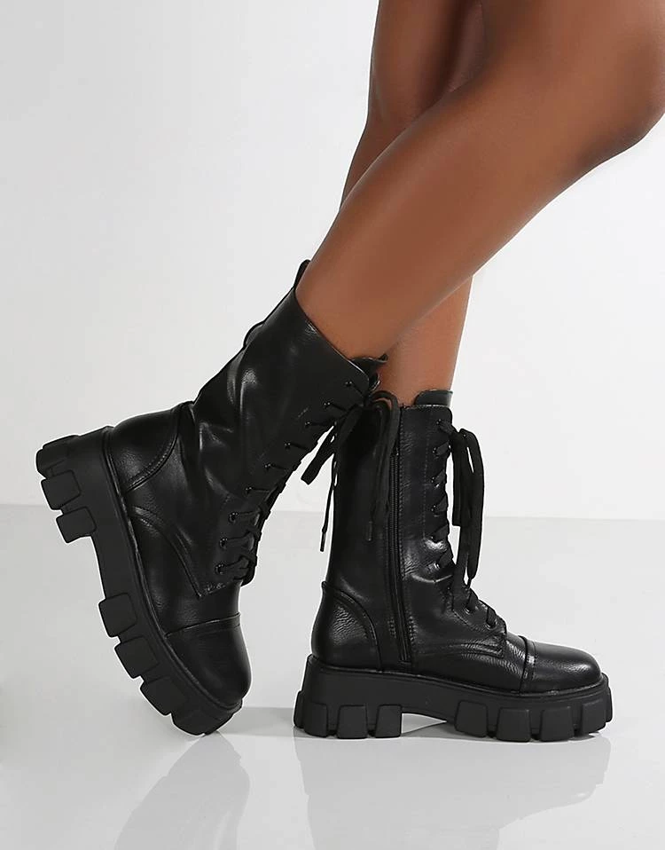 Budget ⭐ Public Desire Intention Chunky Lace Up 🥾 Boots With Removeable Pouch In Black For Women ✨ 7 Budget ⭐ Public Desire Intention Chunky Lace Up 🥾 Boots With Removeable Pouch In Black For Women ✨ - Image 5