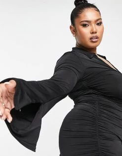 Best reviews of ⌛ Public Desire Curve Double Layer Ruched Side Plunge Bodycon Mini 👗 Dress In Burnt Black For Women 👍 -Outlet Women's Public Desire Store unnamed file 297