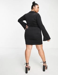 Best reviews of ⌛ Public Desire Curve Double Layer Ruched Side Plunge Bodycon Mini 👗 Dress In Burnt Black For Women 👍 -Outlet Women's Public Desire Store unnamed file 298