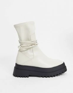 Top 10 🔥 Public Desire Finale Chunky Flat Ankle 🥾 Boots With Tie In Bone For Women Bone Pu 🌟 -Outlet Women's Public Desire Store unnamed file 3008