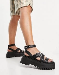 Discount ⌛ Public Desire Follow Chunky 🩴 Sandals With Ankle Strap In Black For Women 🤩 -Outlet Women's Public Desire Store unnamed file 3032