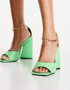 Deals ⌛ Public Desire Wide Fit Maisie Flare Heel 🩴 Sandals In Green For Women 😉 -Outlet Women's Public Desire Store unnamed file 3042