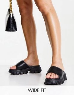 Discount 👏 Public Desire Wide Fit Sequence Sporty 🩴 Sandals In Black For Women ✨