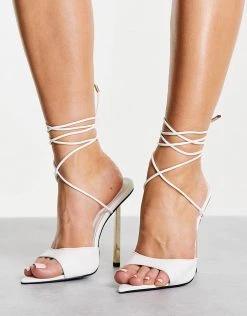 Promo 🔔 Public Desire Wide Fit Powerful Pointed Toe Heeled 🩴 Sandals In White For Women White Pu 🛒 -Outlet Women's Public Desire Store unnamed file 3063
