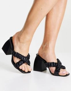 Deals 💯 Public Desire Elsa Cross Strap Heeled Mules In Black For Women ⭐