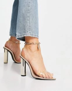 Top 10 😀 Public Desire Expression Block Heeled 🩴 Sandals With Padlock Detail In Clear For Women 🎁 -Outlet Women's Public Desire Store unnamed file 3094