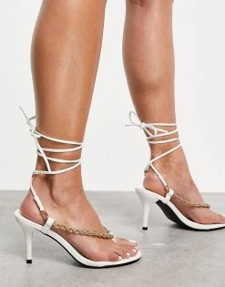 Best Pirce 🎁 Public Desire Wide Fit Amarlie Heeled 🩴 Sandals With Chain Detail In White For Women 🔥 -Outlet Women's Public Desire Store unnamed file 3118