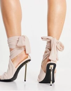 Discount 💯 Public Desire Huni Ribbon Tie Wrap Around 🩴 Sandals In Blush For Women 👍 -Outlet Women's Public Desire Store unnamed file 3127