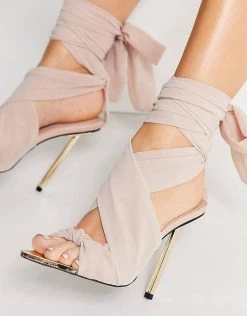 Discount 💯 Public Desire Huni Ribbon Tie Wrap Around 🩴 Sandals In Blush For Women 👍 -Outlet Women's Public Desire Store unnamed file 3128